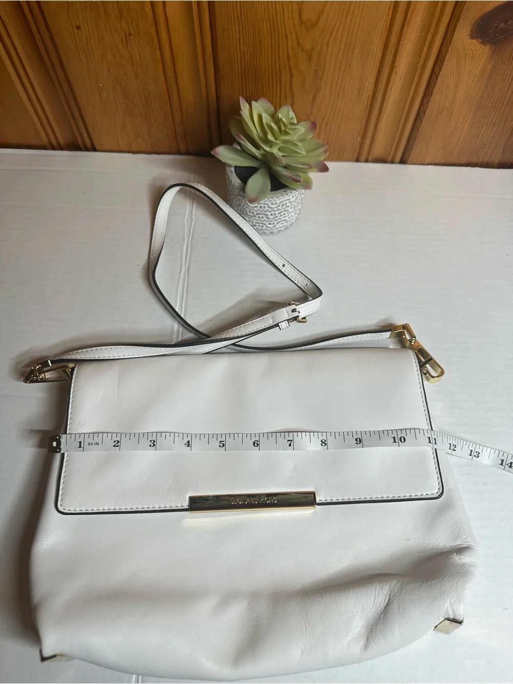 Michael Kors White Leather Shoulder Crossbody with Gold Accents